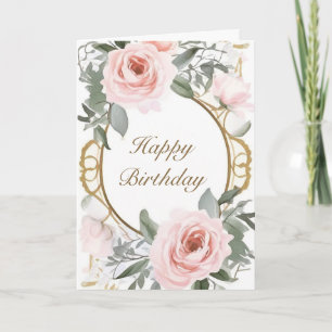 Carte Roses roses roses et cadre or Anniversaire