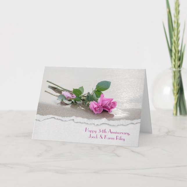 Carte roses roses roses sur la plage pour anniversaire m (Devant)