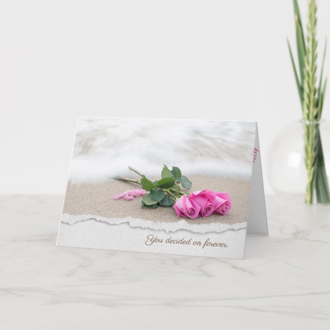 Carte roses roses roses sur sable de plage avec bordure  (Devant)