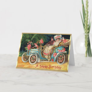 Carte Roses roses roses victoriennes Couple en voiture A