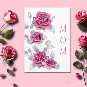 Carte Roses roses scintillantes avec fête des mères arge