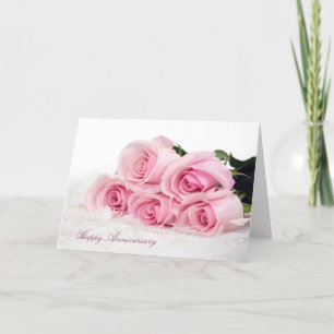 Carte Roses roses sur la fourrure Anniversaire