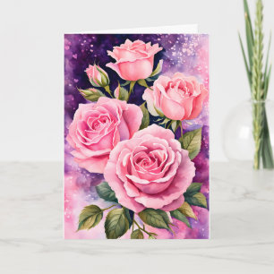 Carte Roses roses violettes Arrière - plan Anniversaire