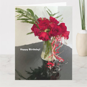 Carte Roses rouges Abstraites dans Vase