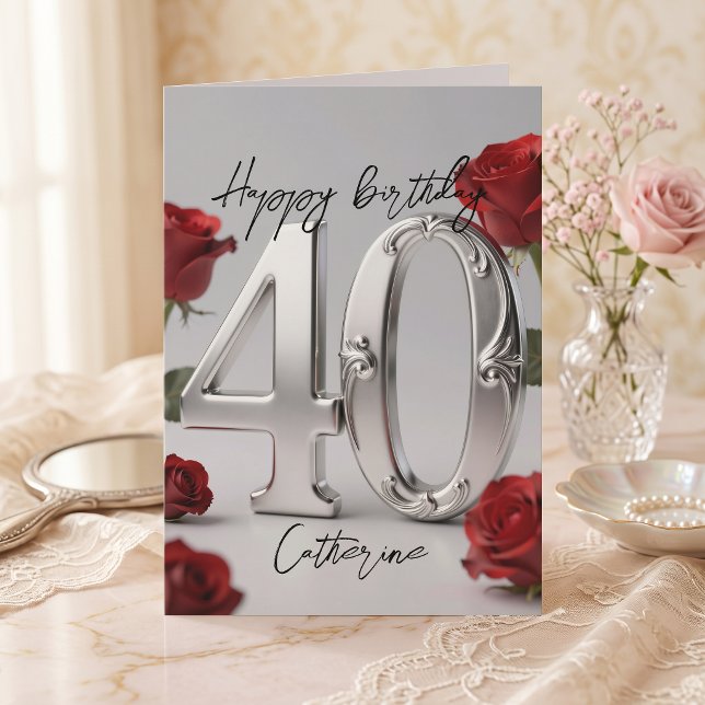Carte Roses rouges argent métallisé pour les 40 ans  (Créateur téléchargé)