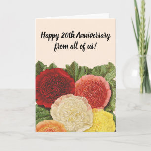 Carte Roses rouges blanches roses jaunes vintage d'anniv