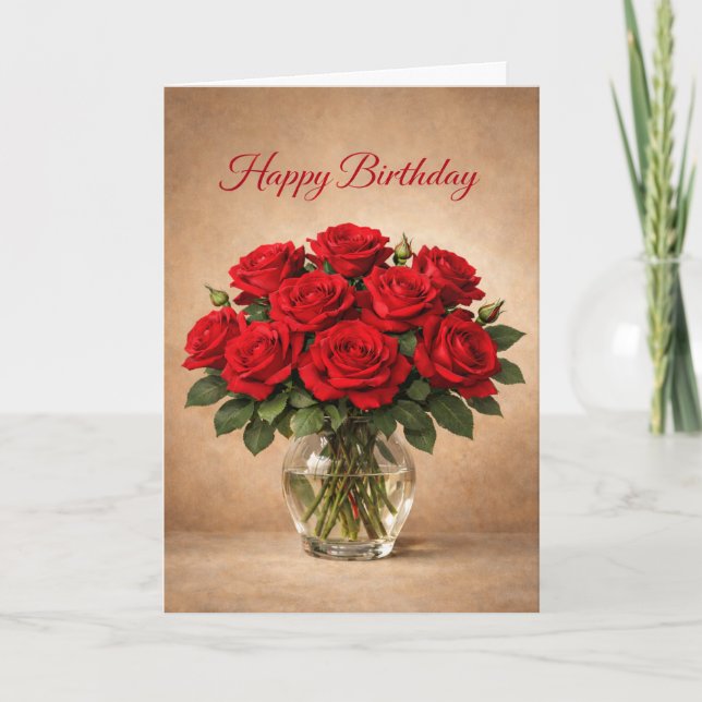 Carte Roses Rouges Classiques Anniversaire (Devant)