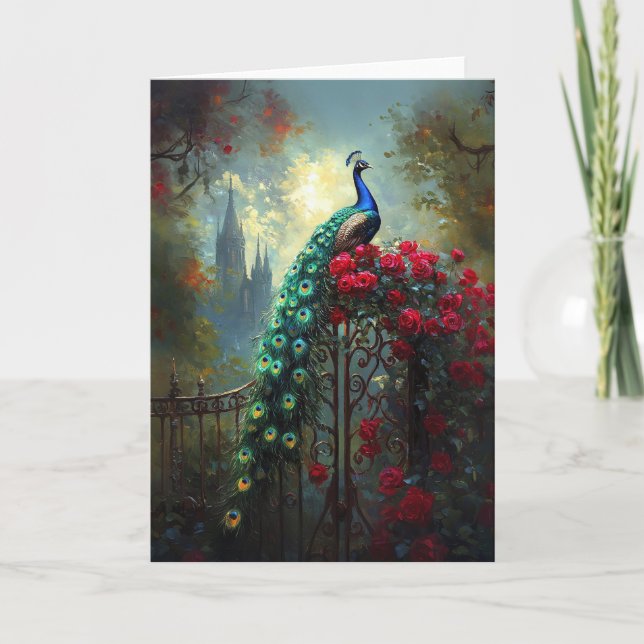 Carte Roses rouges de paon dramatique gothique (Devant)
