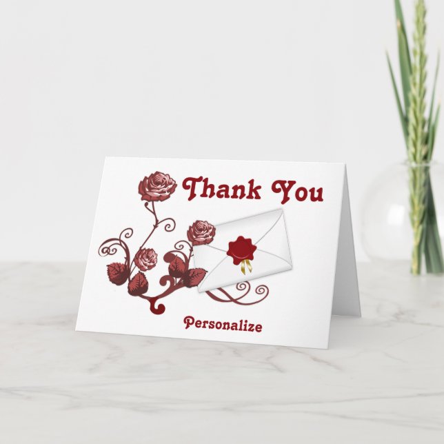Carte Roses rouges et Merci d'enveloppe - Personnaliser (Devant)