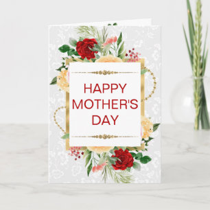 Carte Roses Rouges et Pêches pour la Fête des Mères