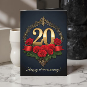 Carte Roses rouges étincelantes 20e anniversaire Mariage