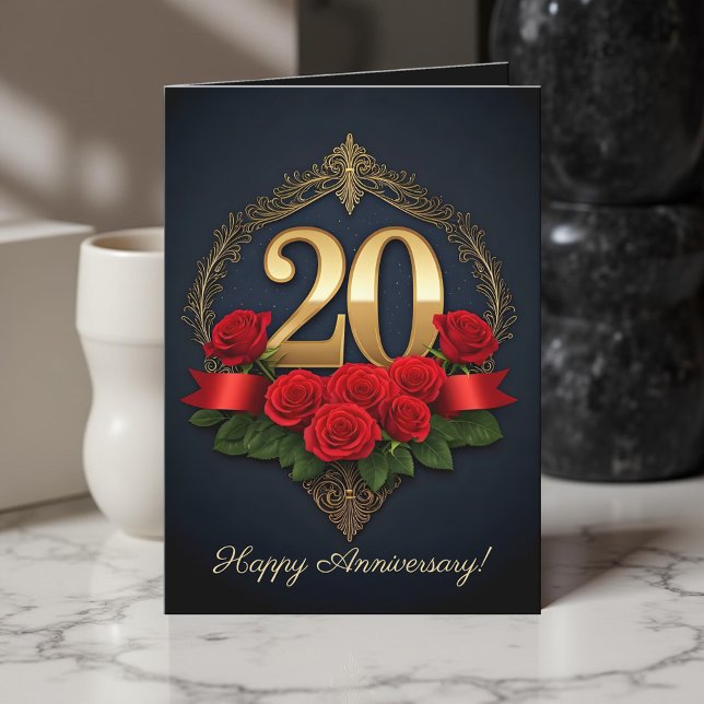 Carte Roses rouges étincelantes 20e anniversaire Mariage (Créateur téléchargé)