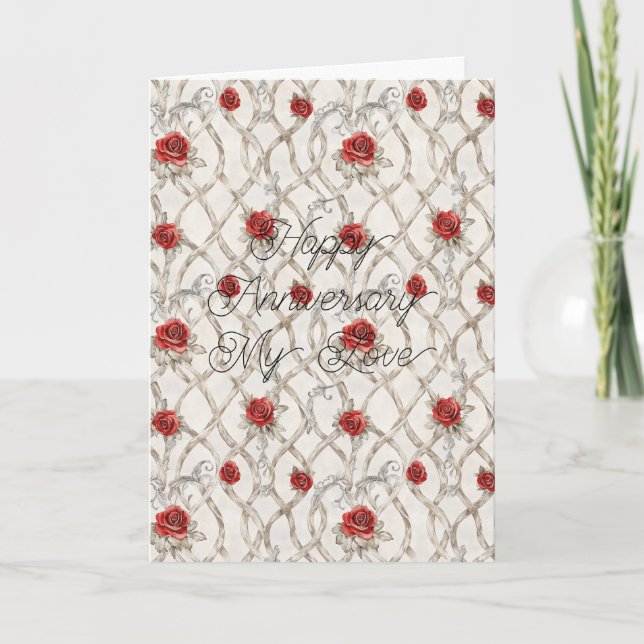 Carte Roses rouges Faux Bois Floral Anniversaire de mari (Devant)