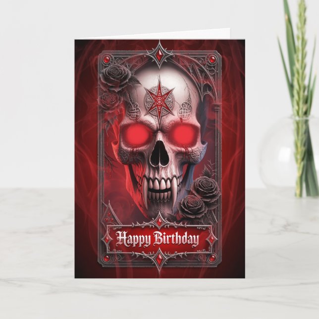 Carte Roses Rouges Gothiques et Crâne de Vampire Occult  (Devant)