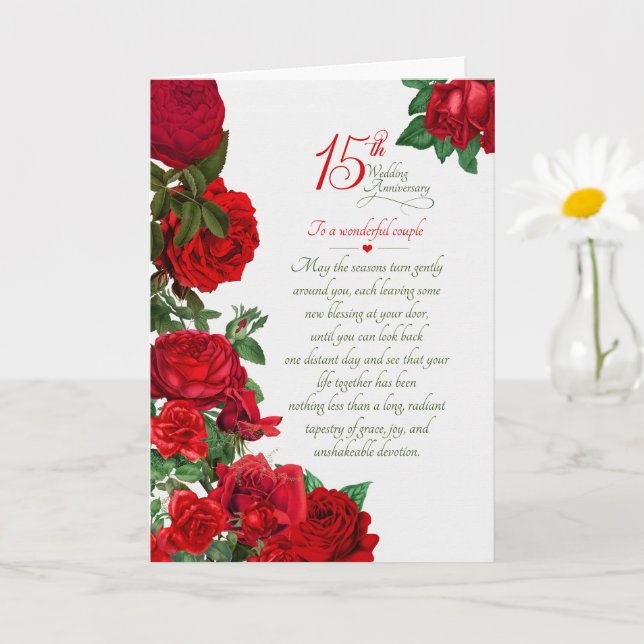 Carte Roses rouges pour les 15 ans de mariage d'un coupl (Petite plante)