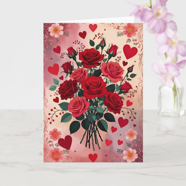 Carte Roses rouges, Saint-Valentin, (Orchidée)