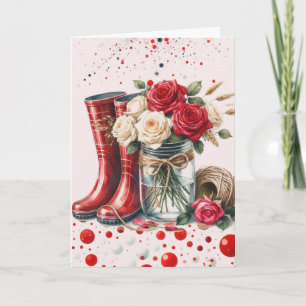Carte Roses Rustiques Abstraites et Bottes de Pluie