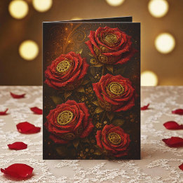 Carte Roses Steampunk Luxueuses Rouages Dorés Romantique