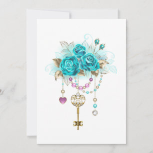 Carte Roses turquoise avec touches