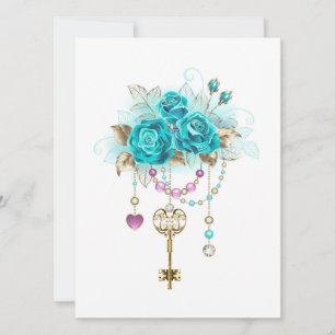Carte Roses turquoise avec touches