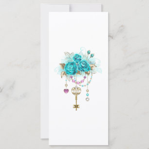Carte Roses turquoise avec touches