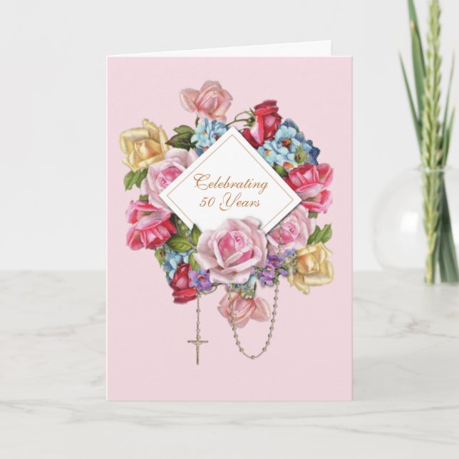 Carte Roses Vintages religieux Rosaire Floral Catholique (Devant)