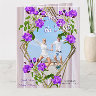 Carte Roses violets sur soie rose magenta