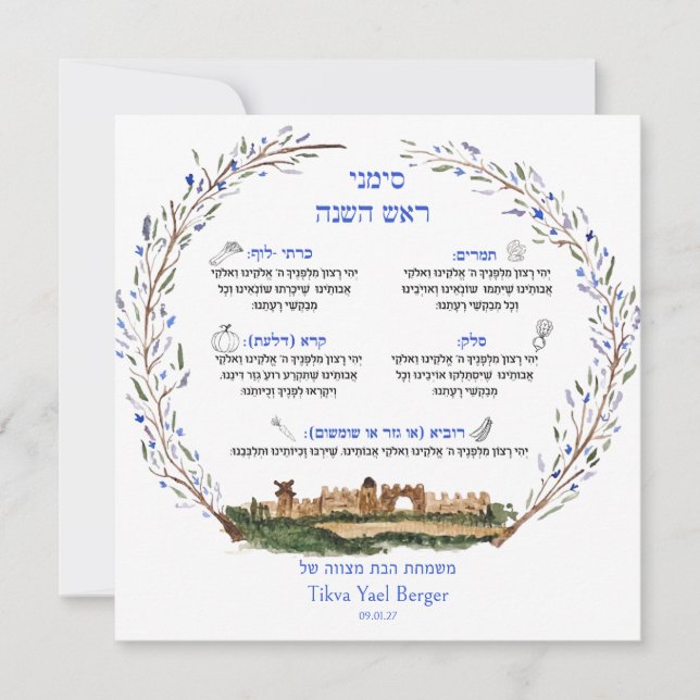 Carte Rosh Hashana Simanim Bénédiction juive Nouvel An  (Devant)