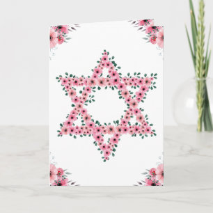 Carte Rosh Hashanah Étoile de David Fleur Rose Blanche