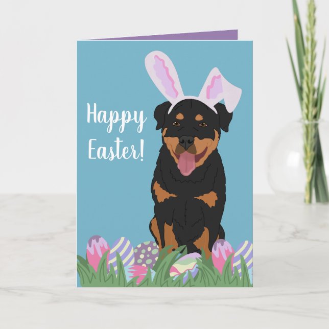 Carte Rottweiler Bunny Pâques (Devant)
