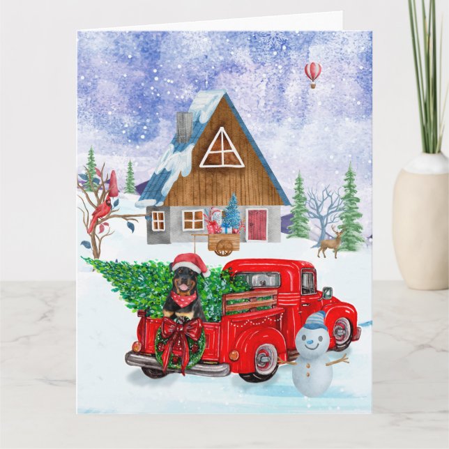 Carte Rottweiler Chien en livraison Noël Camion Neige (Devant)