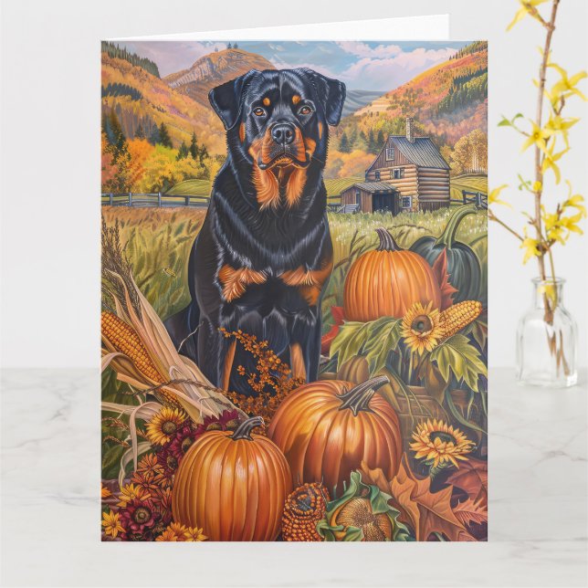 Carte Rottweiler Chien Moisson d'automne Thanksgiving (Fleur jaune)