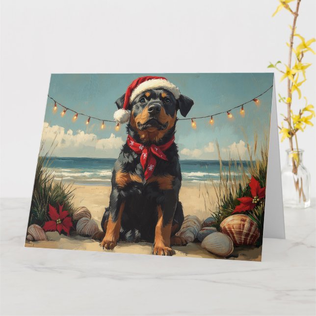 Carte Rottweiler chien Noël Vintage plage (Fleur jaune)