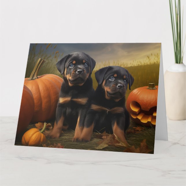 Carte Rottweiler chiot automne délice citrouille (Devant)