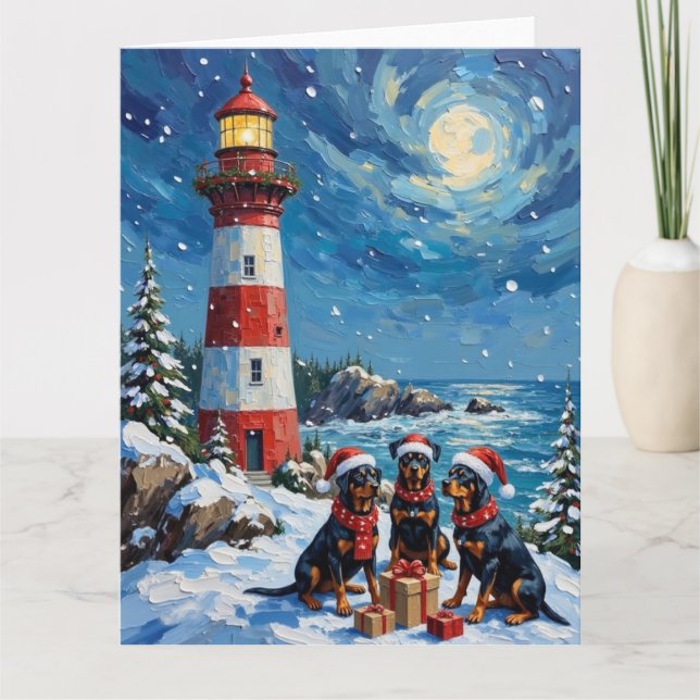 Carte Rottweiler Christmas Lighthouse Holiday (Devant)