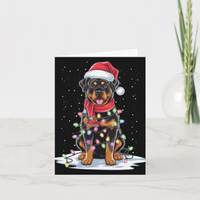 Carte Rottweiler Dog Santa Hat Christmas Tree Light Xmas (Devant)
