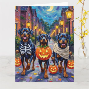 Carte Rottweiler faisant Trick-or-Treat dans des costume