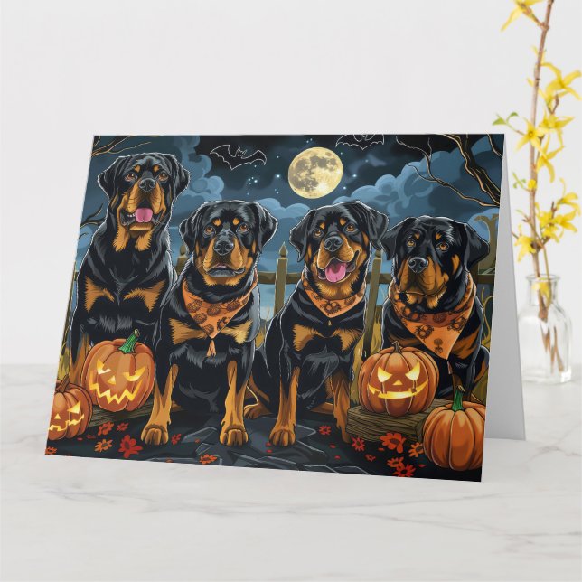 Carte Rottweiler Halloween Épouvantable (Fleur jaune)