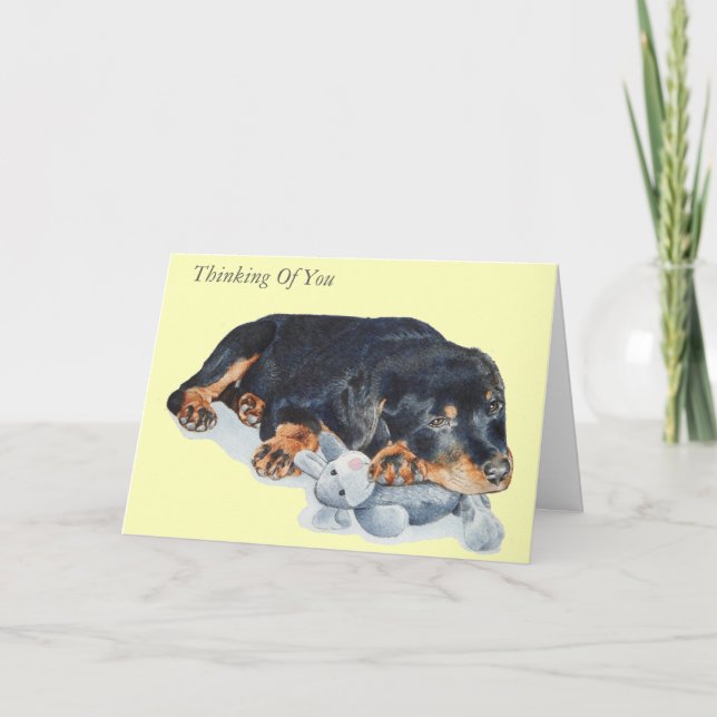 Carte rottweiler mignon de chiot avec l'ours de nounours (Devant)