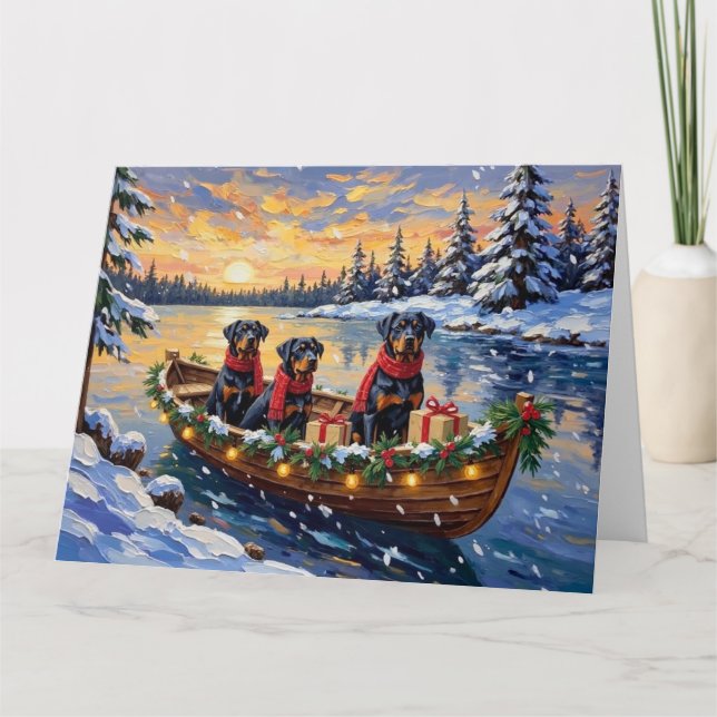 Carte Rottweiler Noël Bateau Vacances (Devant)