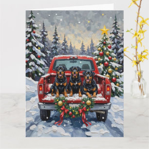 Carte Rottweiler Noël Camion Rouge Fêtes