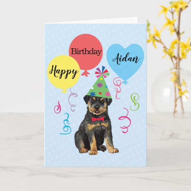 Carte Rottweiler pour les ballons de fête d'annive (Fleur jaune)