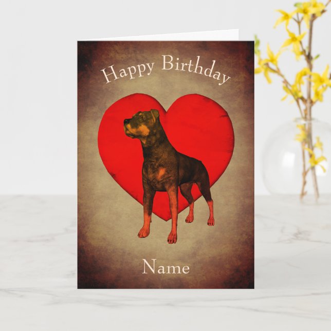 Carte Rottweiler Red Heart Chien Personnalisé Anniversai (Fleur jaune)