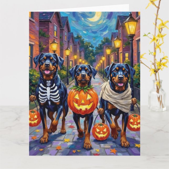 Carte Rottweiler Trick-or-Treating In Halloween Costumes (Fleur jaune)