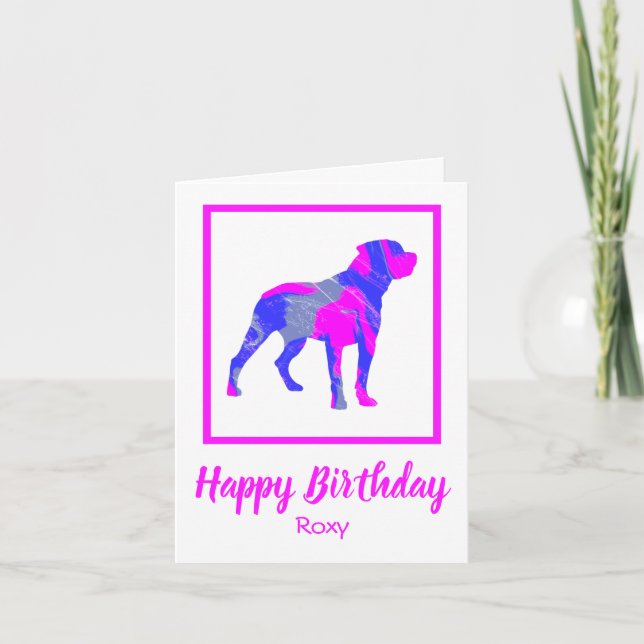 Carte RottweilerChien rose Sillhouette Anniversaire drôl (Devant)