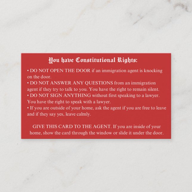 Carte rouge anglaise - Carte de droits d'immigrati (Devant)