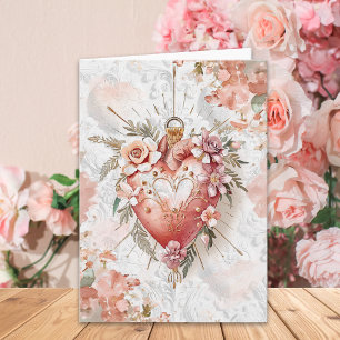 Carte Rouge Baroque Floral Sacred Heart Saint-Valentin