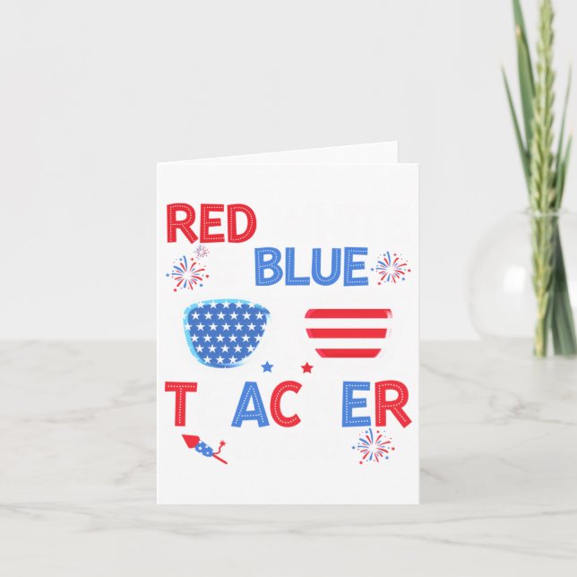 Carte Rouge Blanc &amp; bleu Équipe enseignant 4 juillet (Devant)
