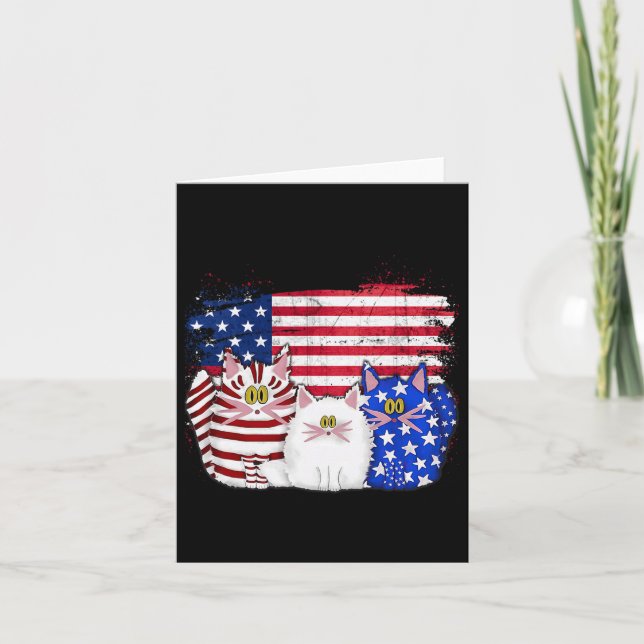 Carte Rouge Blanc Bleu Chats Usa Drapeau Feu 4 juillet (Devant)