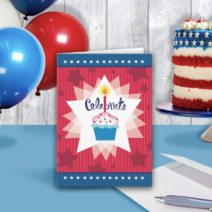 Carte Rouge Blanc Bleu Étoiles Frappes Cupcake Anniversa